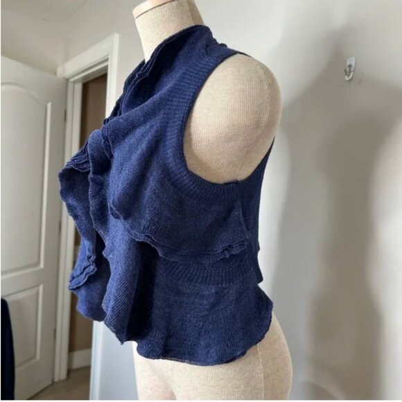 Theory Blue Isisa Ruffled Linen Blend Vest Cardigan Size Medium - Picture 8 of 11